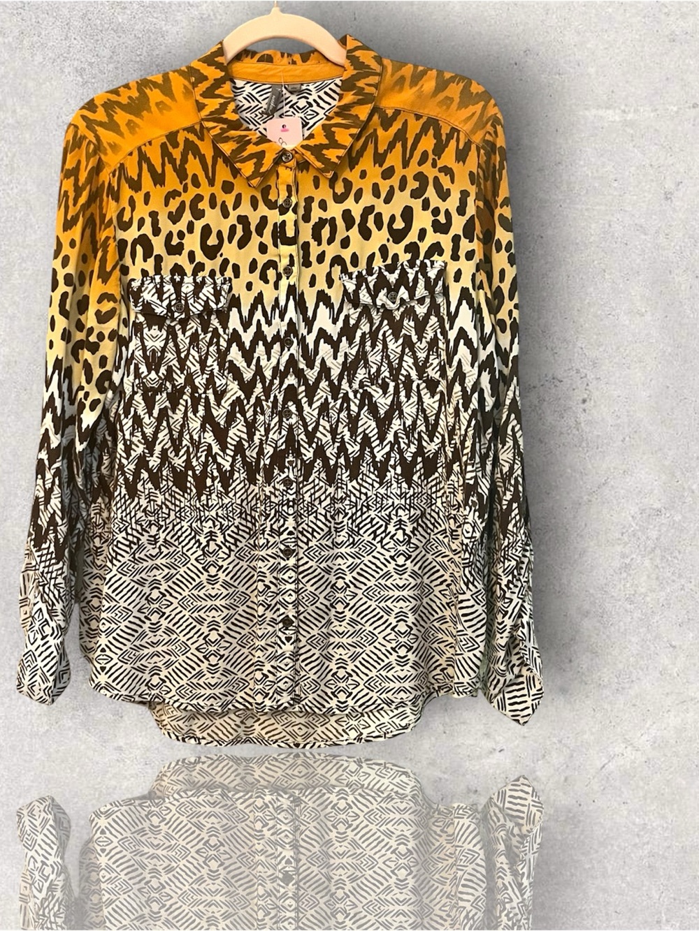New Directions Mixed Animal Print Button Down Blouse Size Large